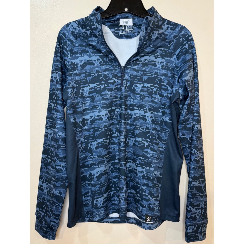 Waggle Mens Blue Digital Camo Quarter Zip Performance Pullover Top Small‎